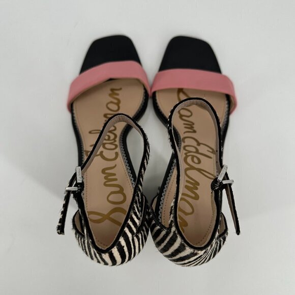 SAM EDELMAN Daniella Zebra Print Calf Hair Pink Barbie Block Heel 8.5 Sandals - Picture 6 of 9